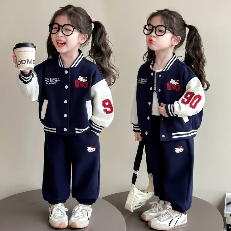 女童洋气春秋季运动棒球服两件套宽松儿童2025新款时髦宝宝套装潮