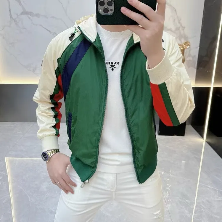 欧货春季新款时尚2025网红连帽夹克修身帅气潮流短款休闲外套男潮