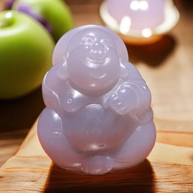 【色标】和田玉老坑冰底紫罗兰佛引福来吊坠苏工雕刻女士大气挂件