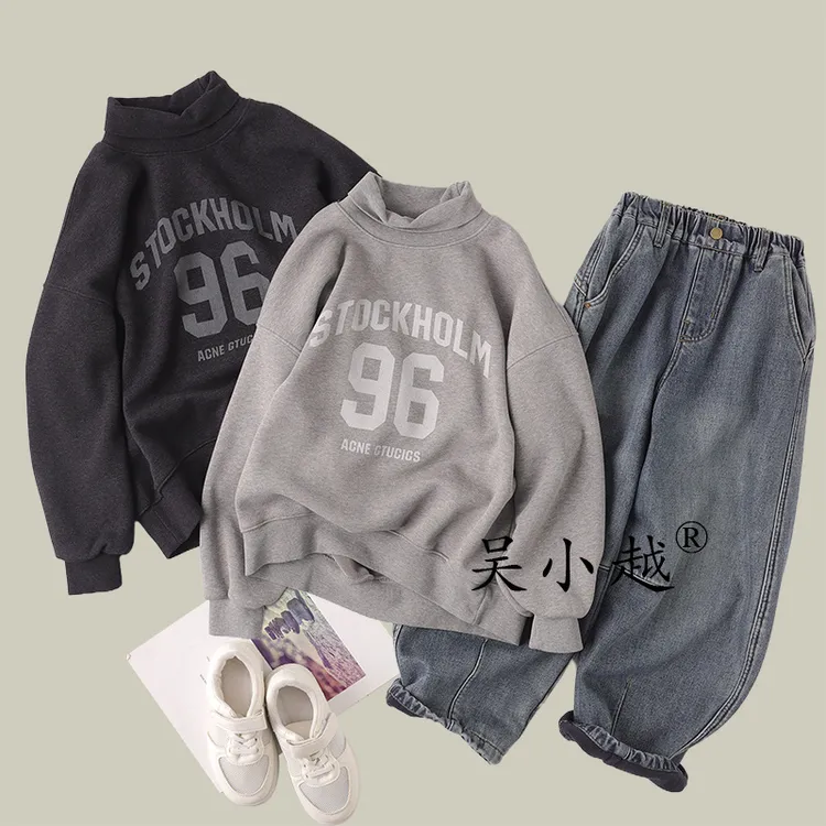 吴小越w1618男童加绒中领卫衣秋冬新款韩版宽松儿童上衣男孩冬装