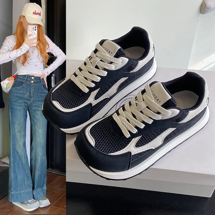 运动厚底休闲阿甘鞋夏季德时尚新款小白鞋透气轻便女网面训鞋2025