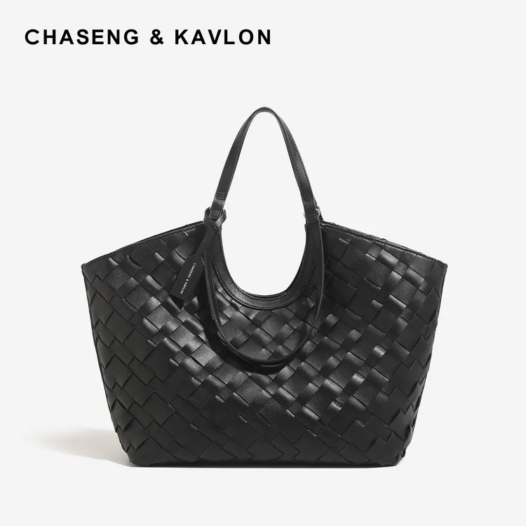 CHASENG&KAVLON编织拉链暗袋托特包通勤单肩包时尚肩包子母包女士
