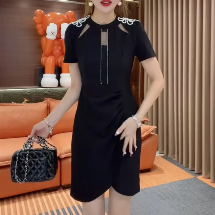 新款修身连衣裙高级感轻奢女装小个子职业装气质女神范高端小黑裙