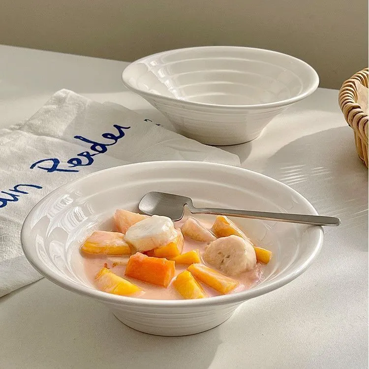 陶瓷8英寸喇叭碗斗笠碗汤面碗ins简约风高颜值餐盘ins风高颜值yw