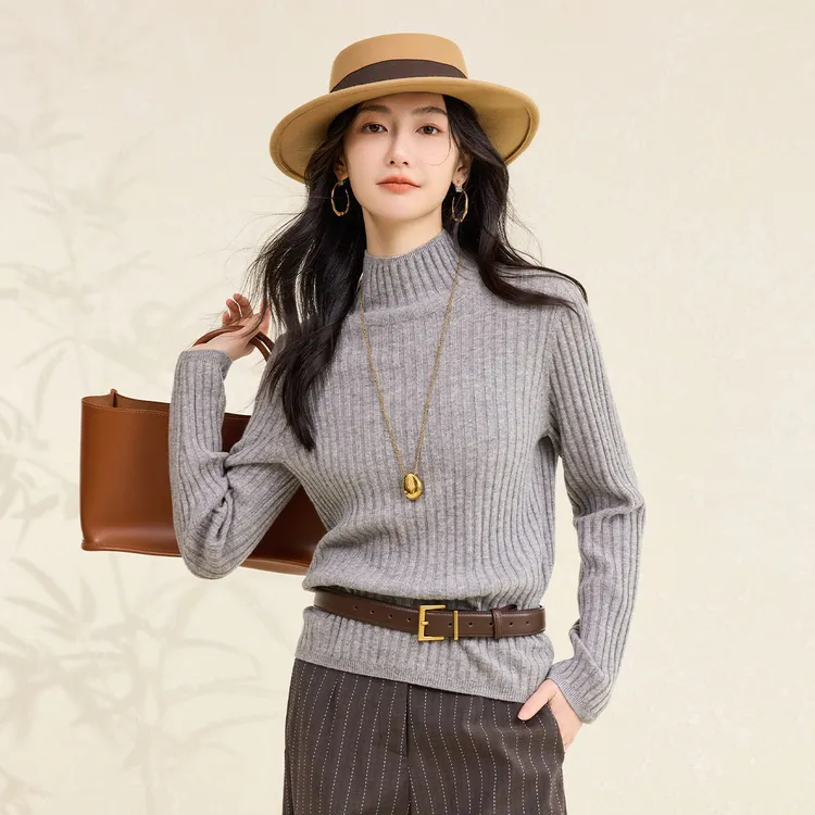 春竹100%羊毛衫打底衫半高领纯色厚款时尚秋冬长袖显瘦针织衫