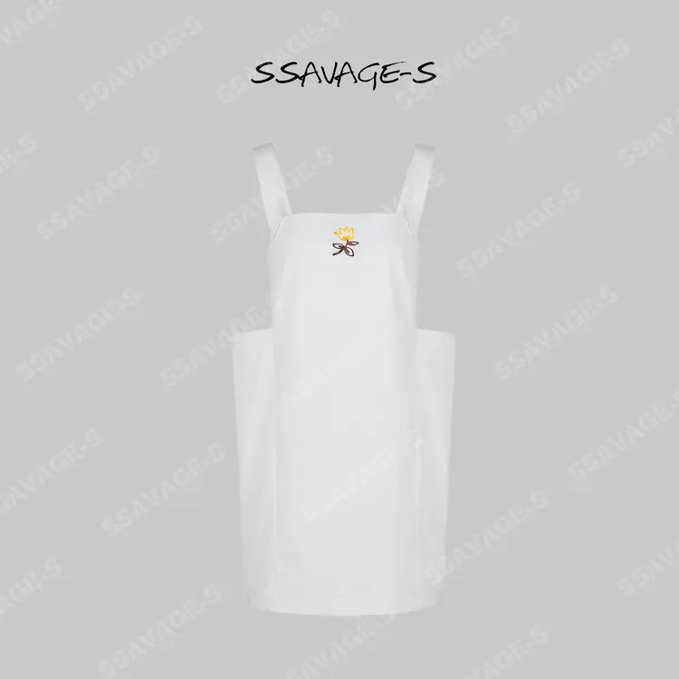 SSAVAGE“花信笺”法式刺绣小花方领无袖连衣裙SS91184