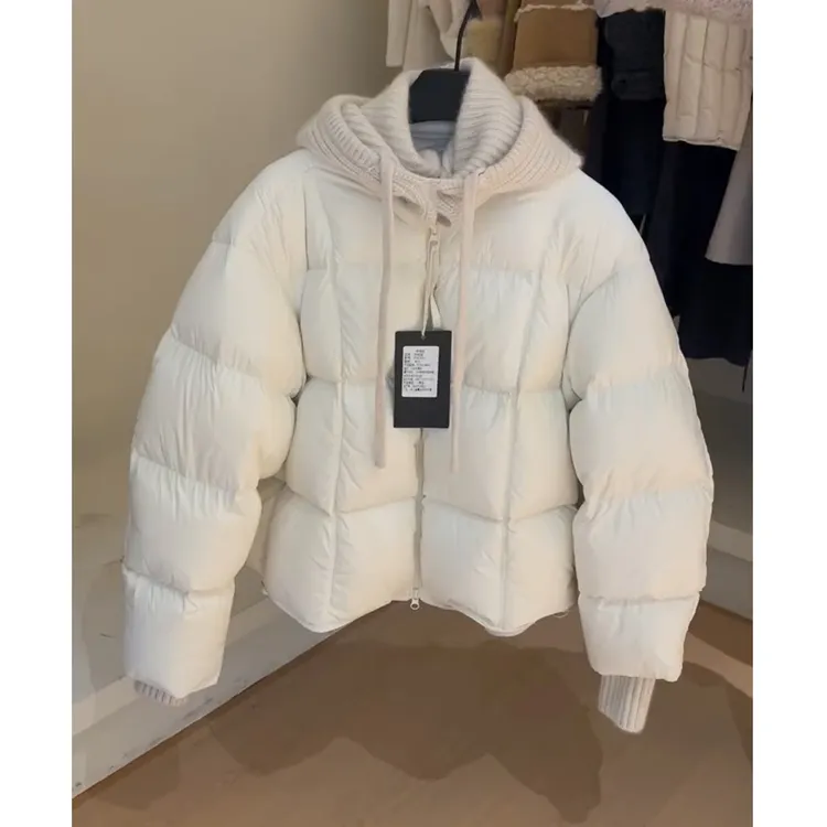 洋气针织连帽泡芙棉服女2025冬新款韩系大码减龄显瘦加厚保暖外套