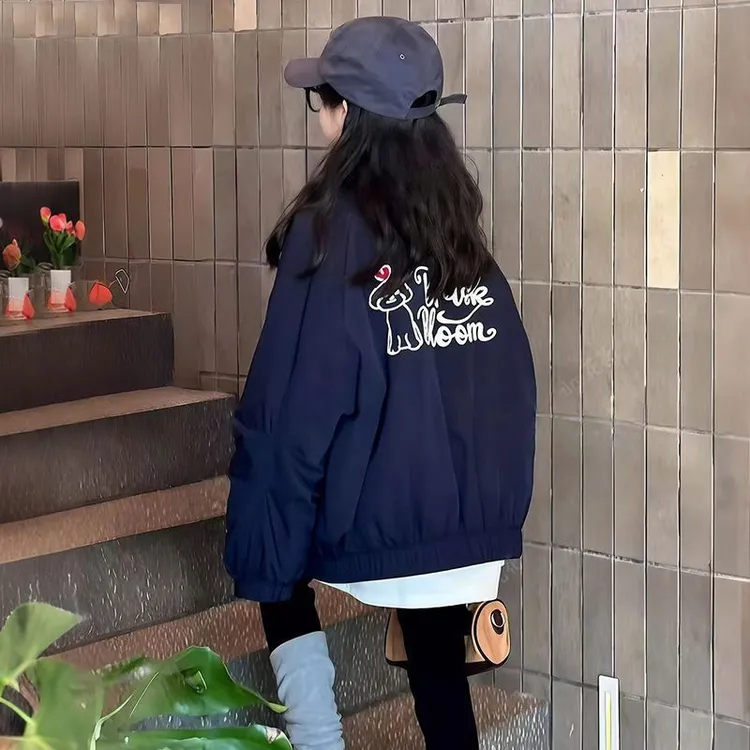 女童春秋夹棉外套中大童秋装夹棉棒球服2025新款初中生儿童夹克潮
