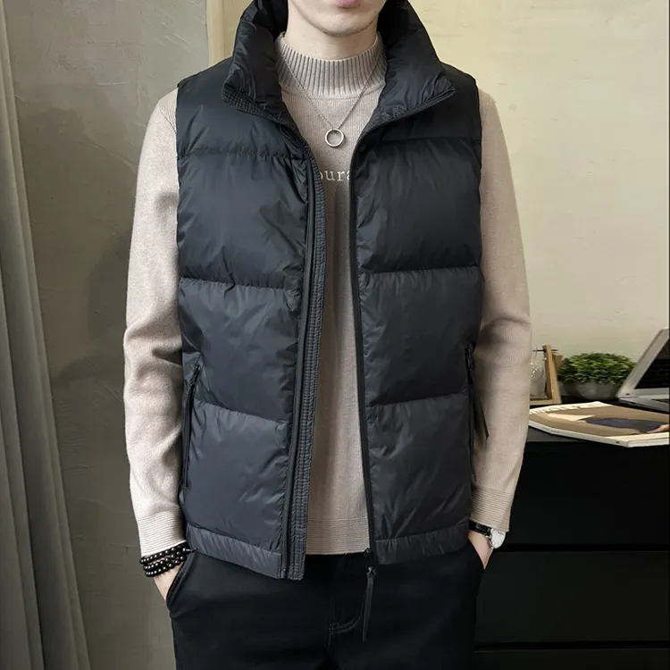 男款鸭绒亮面羽绒马甲秋冬外穿潮流纯色无袖男装马夹背心坎肩外套