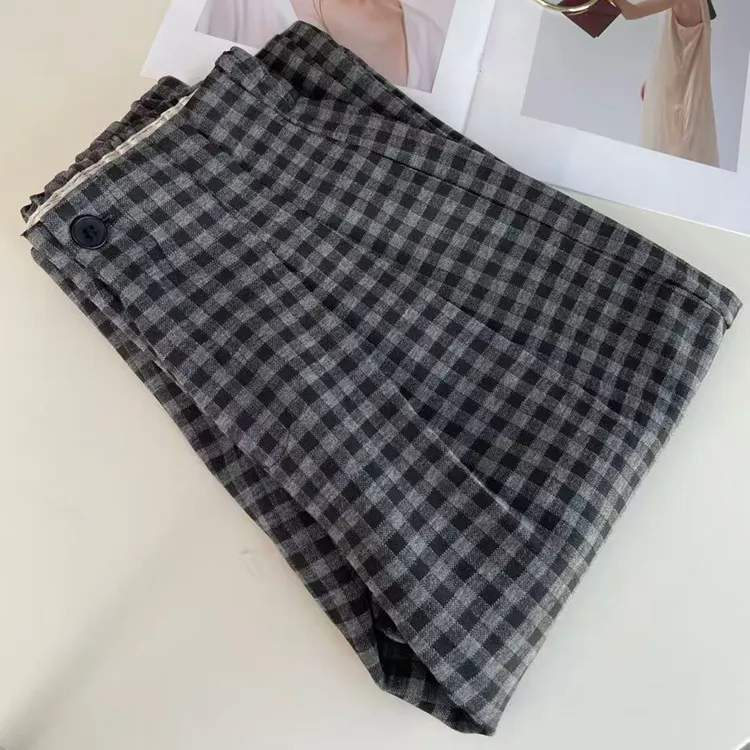 秋冬加绒格子阔腿裤女2025新款小个子宽松休闲慵懒风拖地西装裤