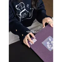 阔色藏蓝色小狗刺绣套头毛衣女2025秋冬新圆领长袖上衣KSH2509032
