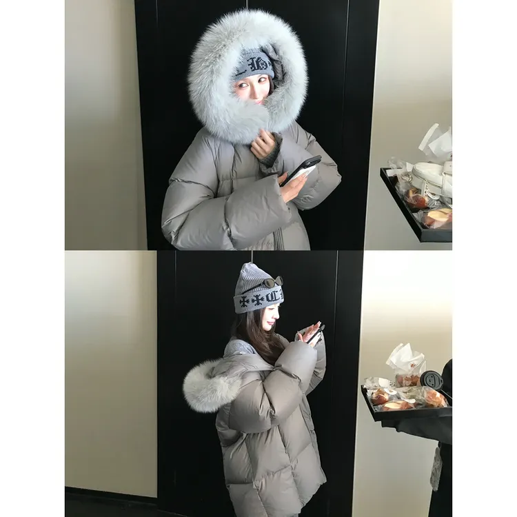 Skk Store '莫斯科冬日'进口狐狸毛领90白鸭绒五防中长款羽绒服