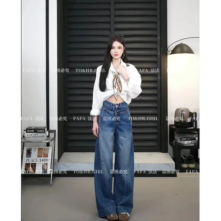 【TO&HR.GIRL】THE8999Q-2025流行裤子女孩阔腿牛仔裤高腰拖地女裤
