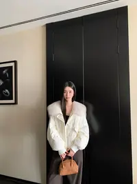 进口狐狸皮草毛领外套女中长款廓形90白鹅绒羽绒派克服25217