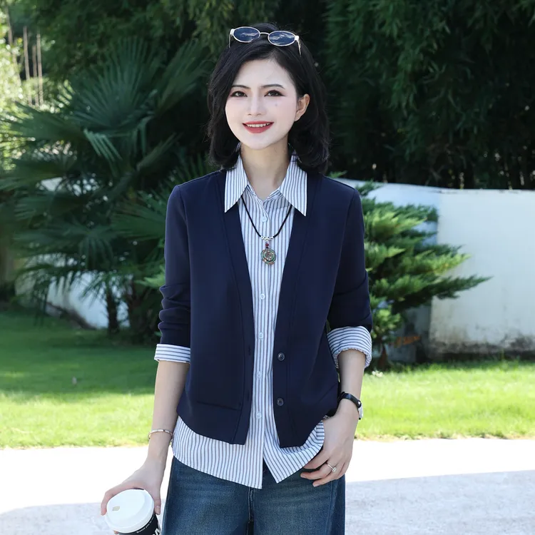 【假两件开衫】枫竺阿楠anan气质翻领条纹衬衫外套女款秋季通勤上衣