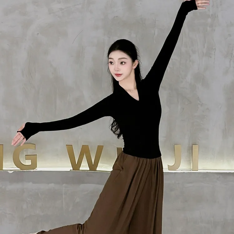 舞蹈练功服修身套指长袖现代舞上衣日常可穿艺考古典舞形体训练服