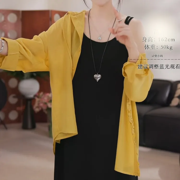 春夏季2025小众新款木耳边长袖糖果色连帽抽绳宽松衬衫LK2502683