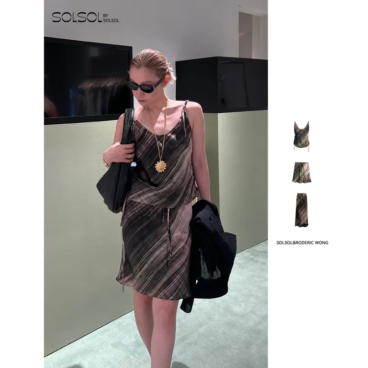SOLSOL&RODERIC WONG联名款  纽结印花吊带/短裙/长裙 SOLSOL