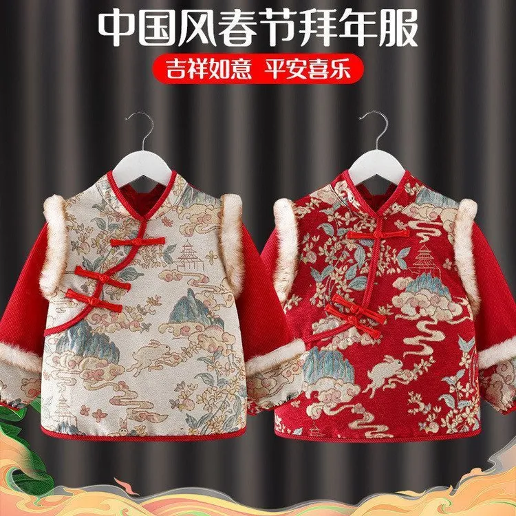 罩衣儿童防水防脏拜年服婴儿新年中国风外穿反穿衣围兜护衣秋冬