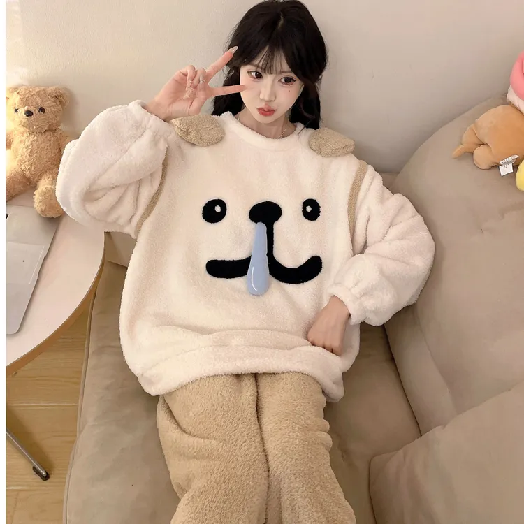 半边绒睡衣女款秋冬爆款2025新款可爱风保暖加厚长袖可外穿家居服