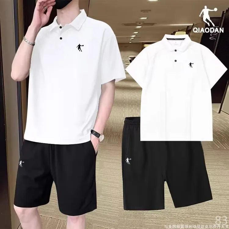 乔丹旗舰运动套装男装冰丝透气商务polo衫短裤夏季新款休闲两件套
