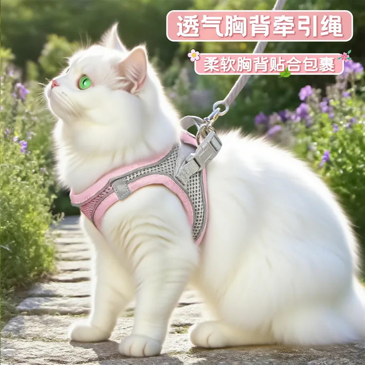 猫咪牵引绳防挣脱外出专用可调节背心式溜猫绳子胸背带宠物遛猫绳商品图