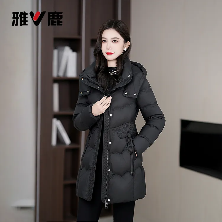 【雅鹿】新国标90白鸭绒新款时尚气质休闲减龄中长款保暖女士羽绒服商品图