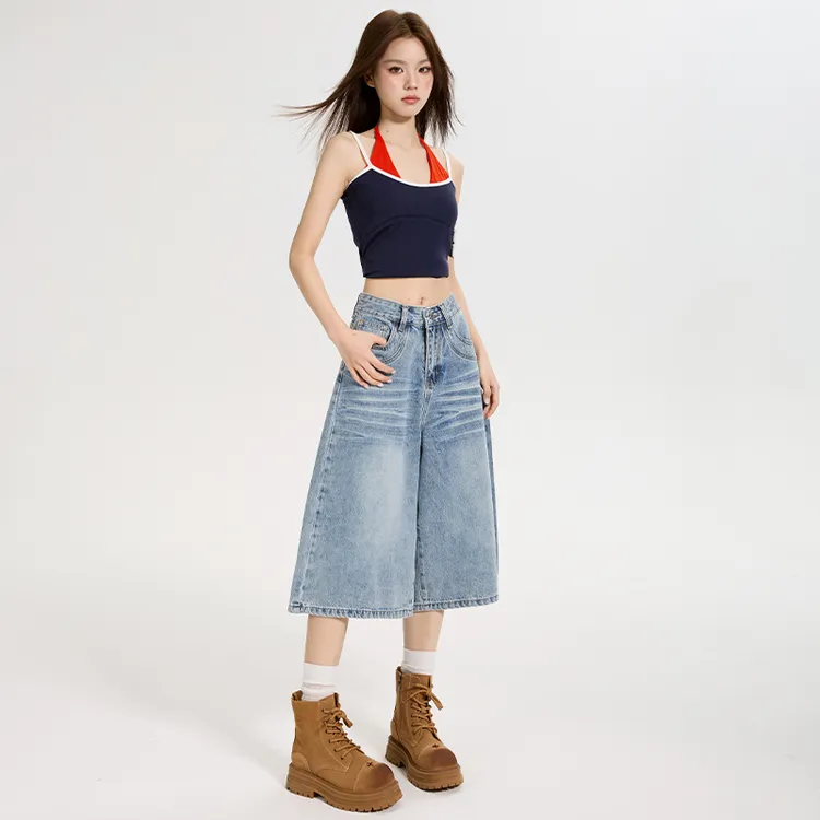 2025秋季美式阔腿牛仔垂感小个子宽松七分裤