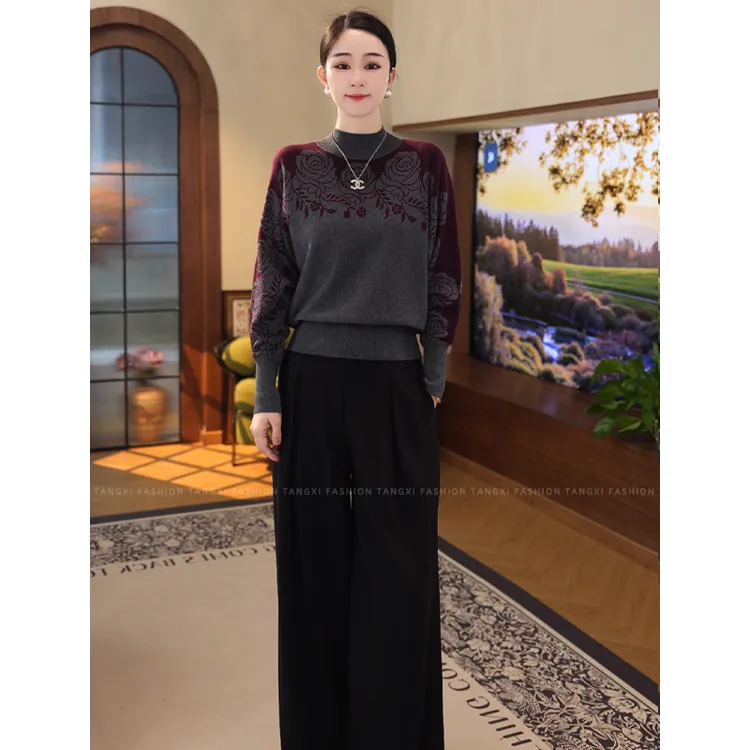 2025秋冬新款【TN-34】含绵羊毛休闲套头款印花百搭显瘦长袖针织衫