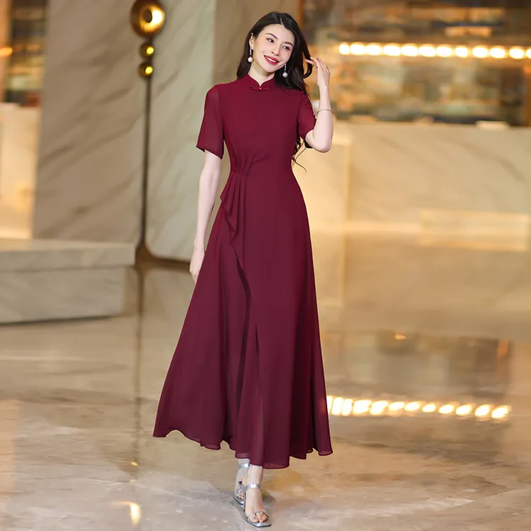 新中式国风女装2025新款高级感气质显瘦红色裙子女夏季长款连衣裙