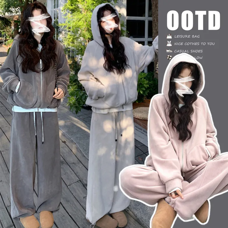 时髦孕妇装新款大码双面糯米绒 韩系休闲绒绒休闲时尚外穿套装