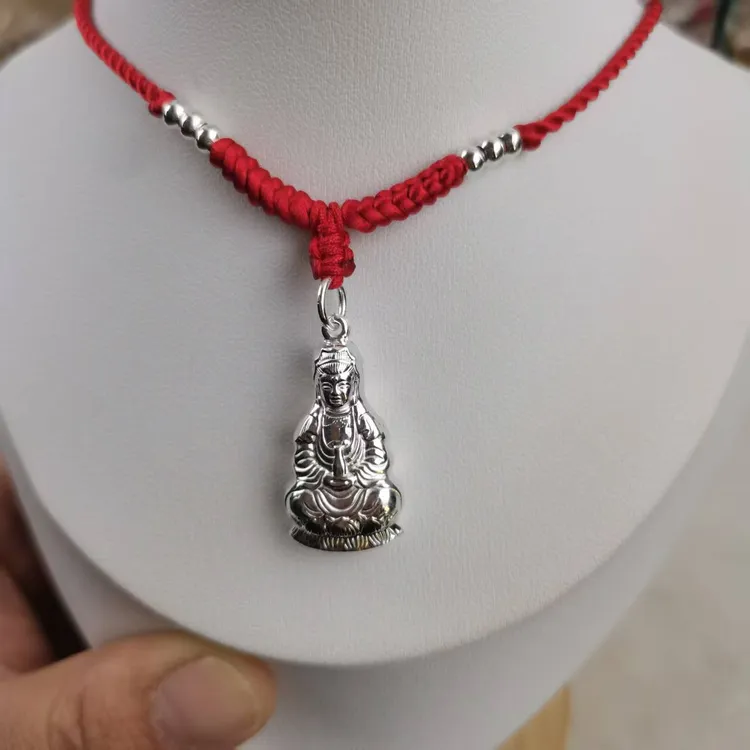 吊坠足银 足银999观音吊坠手工时尚情侣编织编绳挂坠银时尚百搭