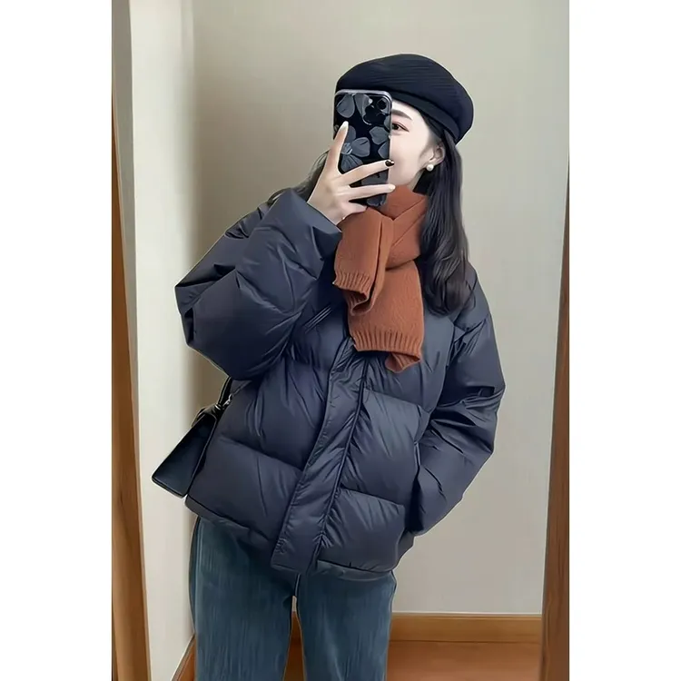 黑色短款羽绒服女2024冬季新款小个子休闲宽松90白鸭绒面包服外套