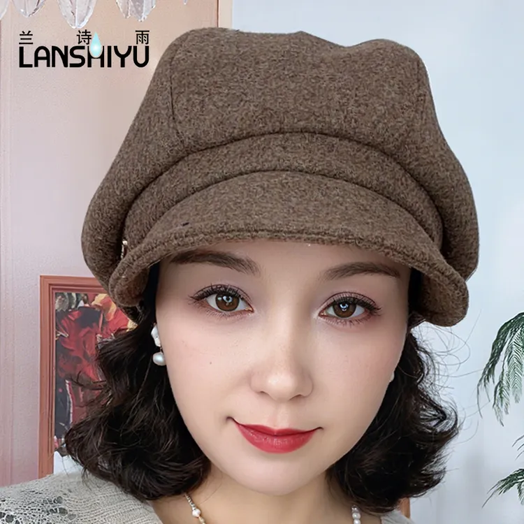 兰诗雨帽子女秋冬羊毛保暖八角高级感贝雷帽女士修脸显瘦遮白发