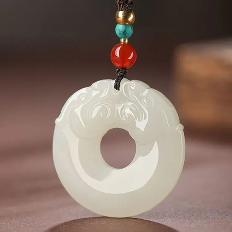 100%天然和田平安扣项链貔恘玉坠玉佩玉石女40-50上等和田玉吊坠