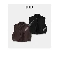 LIXIA【赛里牌】街头INS机车风油蜡绵羊皮90鹅绒皮马夹-D9820