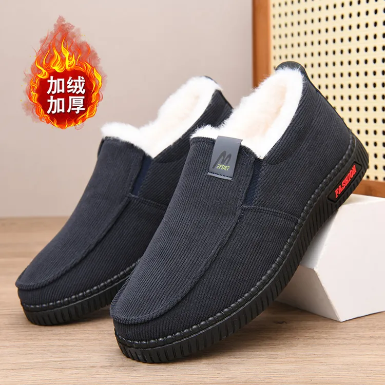 老北京布鞋冬季棉鞋轻便防滑一脚蹬休闲爸爸鞋加绒加厚时尚开车鞋