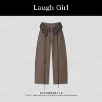 楚楚君 Laugh girl【拉夫美学】早秋格子屁帘弯刀休闲裤KL53800J