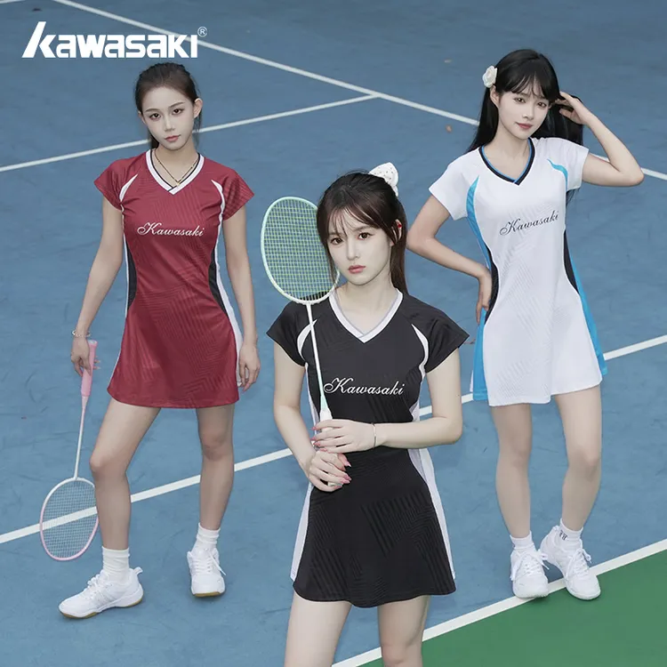 kawasaki/川崎羽毛球青花瓷小蛮腰连衣裙速干运动休闲显瘦网球裙