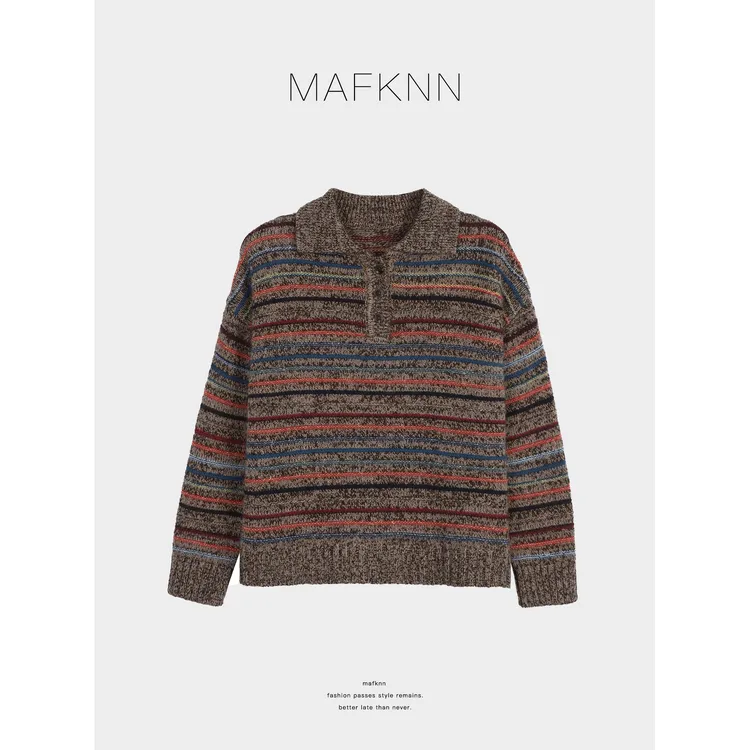 MAFKNN/玛肯时尚休闲简约百搭条纹内含绵羊毛毛衣MK13903