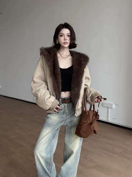 DYS“冬日旧金山”冬季新款宽松韩版双面穿毛毛外套