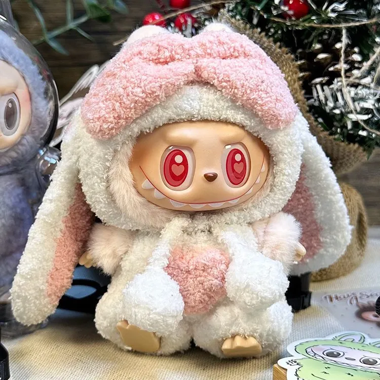 【包邮】Labubu坐坐派对娃衣挂件17cm公仔拉布布衣服心动垂耳兔套装