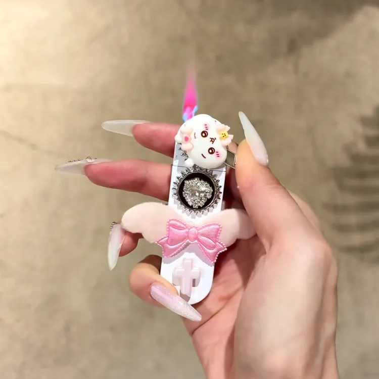 手工吉伊齿轮粉色火焰防风充气打火机适合送男友女友闺蜜