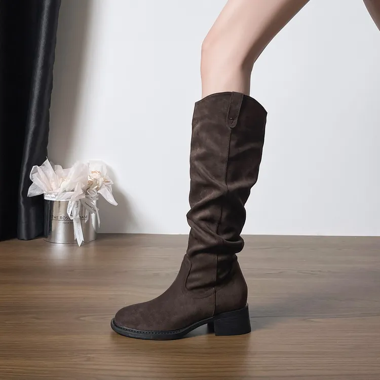 秋冬时装靴骑士高筒靴长筒瘦瘦靴时尚弹力靴长靴厚底显瘦圆头女鞋