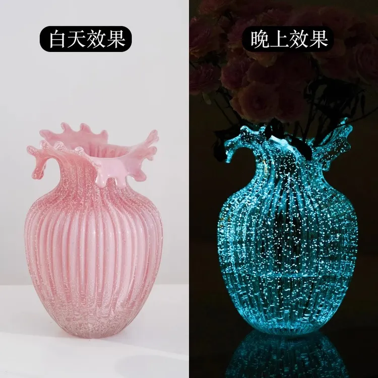大号中古创意夜光波浪造型琉璃花瓶客厅桌面水养插花装饰摆件
