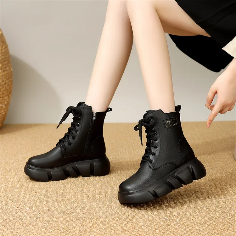 真皮厚底新款马丁靴女2025秋冬棉靴洋气松糕大码软底轻便加绒短靴