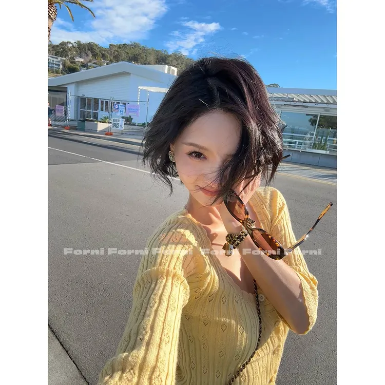 FORNI 恋恋笔记 法式少女感花边圆领针织衫上衣2025早秋