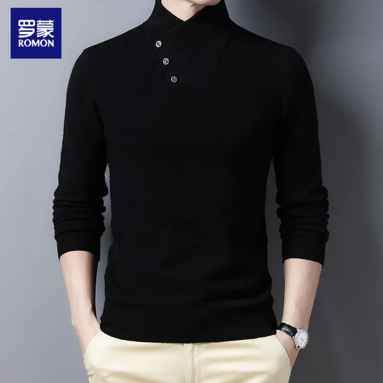 罗蒙男士半高领针织衫毛衣高级感男装立领含羊毛加厚秋冬款打底衫