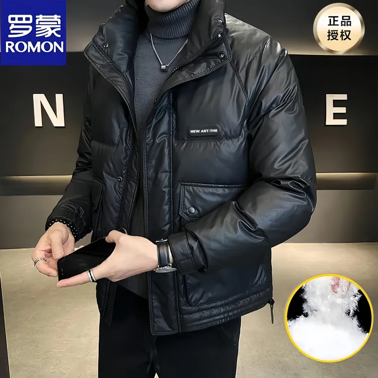 罗蒙优质皮男士羽绒服商务保暖冬季新款休闲时尚韩版帅气加厚外套