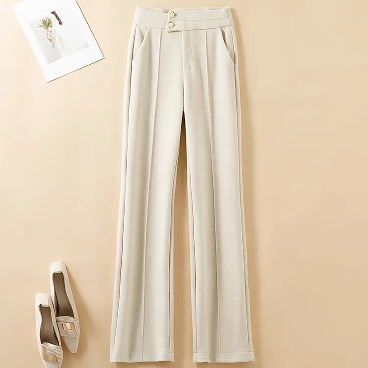 毛呢裤子女2025秋冬新款高腰显瘦窄版直筒爆款微喇西裤加绒喇叭裤